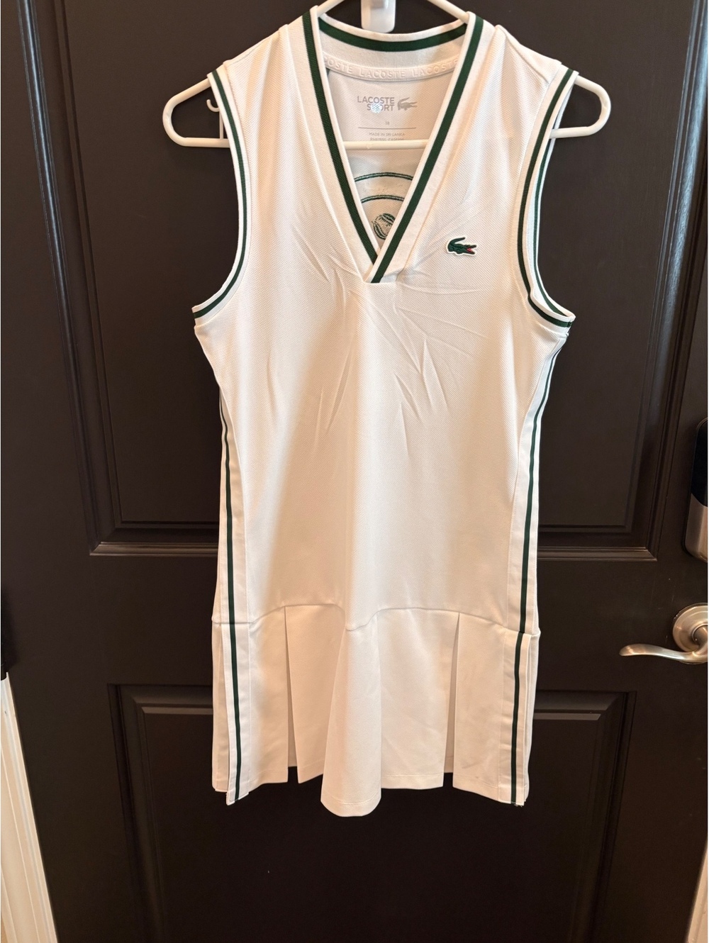 Lacoste Sport White Green Trim Sleeveless Tennis Dress Size 8